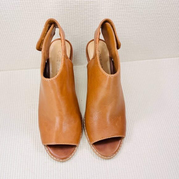 Cole Haan Womens Block Heel Cut Out Peep Toe Booties Brown Leather Size 6 B - Picture 12 of 14